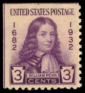 US Sc 724 MNH - 1932 3¢ - William Penn at Age 22 - See Scan