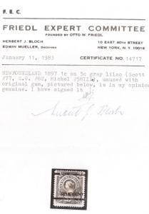 Newfoundland #77 Mint Fine - Very Fine Full Original Gum Hinged **With Cert.**