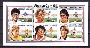 Sierra Leone, Scott cat. 1731 A-F. USA World Cup Soccer sheet. ^