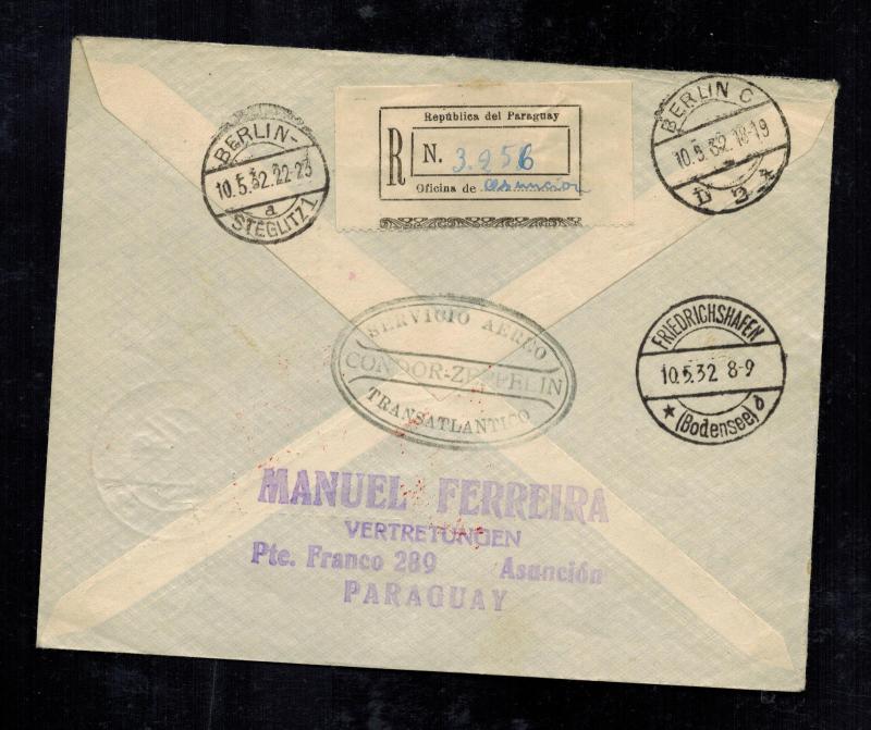 1932 Paraguay Graf Zeppelin Cover to BERLIN Germany LZ 127 