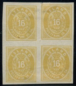 ICELAND #4a (4v2), 16sk IMPERF Block of 4, no gum as issued, repaired tear