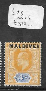 MALDIVE  ISLANDS  (PP0710B) ON CEYLON KE 4C  SG 3  MOG