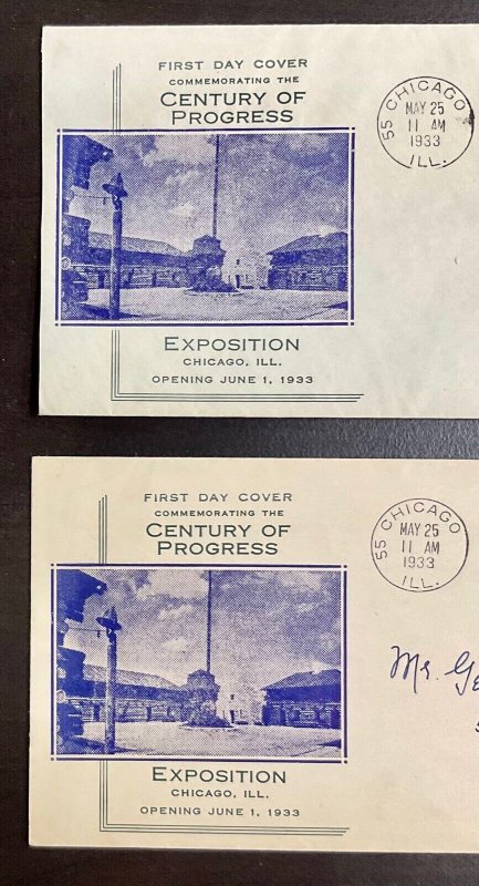 728-729 Two John Gill Cachets 1933 Century of Progress FDC   P-33