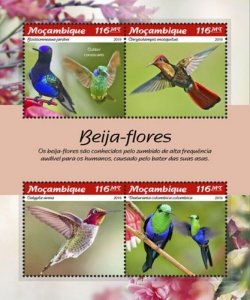 Mozambique - 2019 Hummingbirds - 4 Stamp Sheet - MOZ190110a