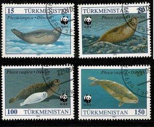 Turkmenistan #35-38 sea life CTO