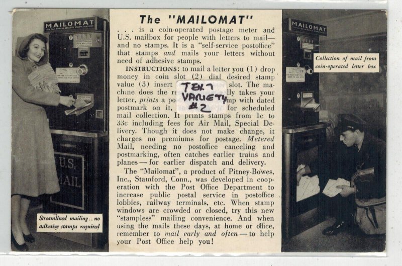 1940s MAILOMAT PITNEY BOWES COIN OPERATED POSTCARD VARIETY #2