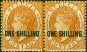 St Lucia 1882 1s Orange SG29 V.F LMM Pair Scarce