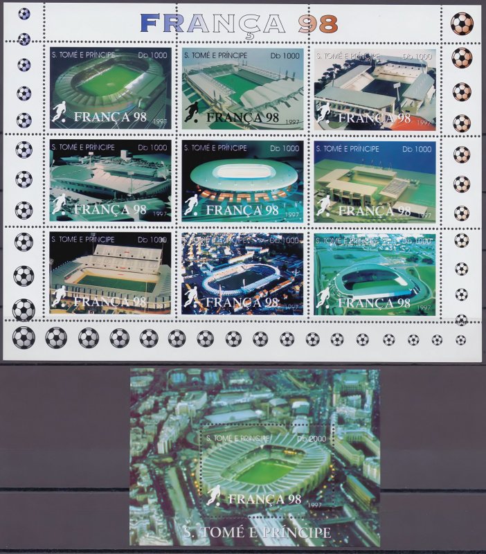 Sao Tome and Principe. 1997. 1756-64 bl373. Soccer world cup. MNH.