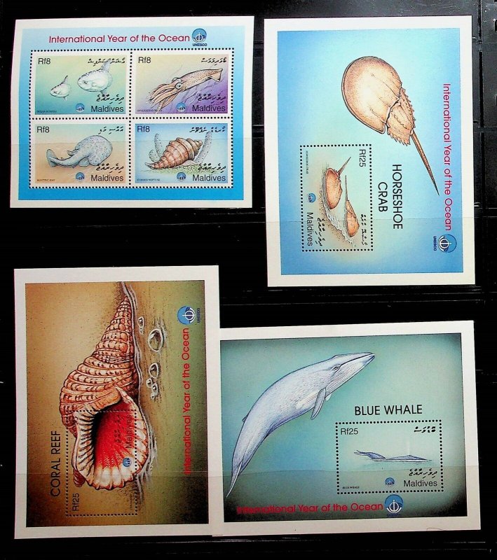 MALDIVE ISL. Sc 2347-50 NH 4 SOUVENIR SHEETS OF 1999 - SEA LIFE - (AS24)