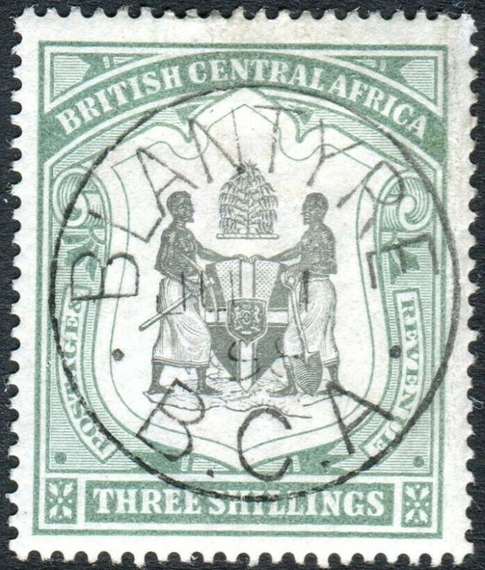 BRITISH CENTRAL AFRICA-1897-1900 3/- Black & Sea-Green. A fine used Sg 49