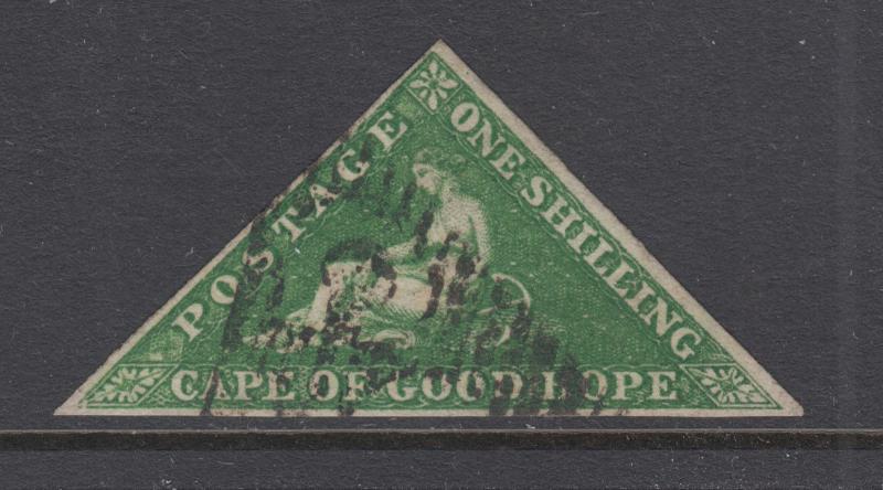 Cape of Good Hope Sc 6, SG 8 used 1858 1sh Hope Seated Triangular, F-VF, scarce