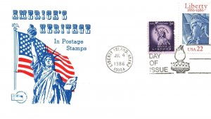 US FIRST DAY COVER AMERICA'S HERITAGE IN POSTAGE STAMPS LIBERTY COMBO JULY 4 '86