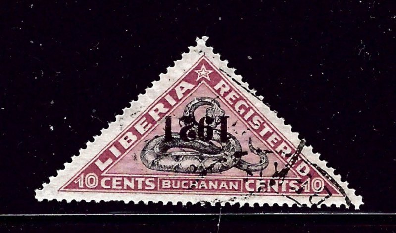 Liberia F25 CTO 1921 issue with inverted overprint