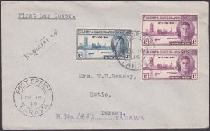 GILBERT & ELLICE IS 1946 Victory FDC registered ex Tarawa..................a3429