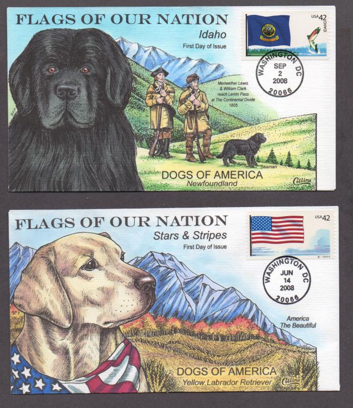 **US FDC SC# 4273-4288 Washington, DC 6/14/2008 Flags of the US & Dogs Collins 