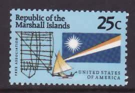 Marshall Islands-Sc#381- id9-unused NH 25c Stick chart-Ships-1990-