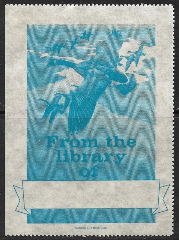 USA 1940s FLYING GEESE OUTDOOR LIFE BOOK CLUB Library Label MNH