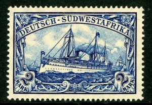 Germany 1911 Southwest Africa 2 Mark Blue Yacht Wmk Scott # 32 Mint E492