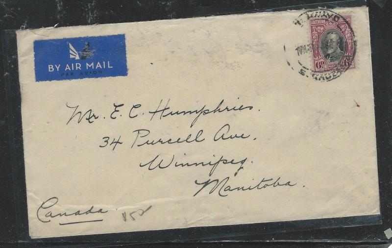 SOUTHERN RHODESIA (P2805B) KGV 6D 1936 SINGLE FRANK A/M TO CANADA