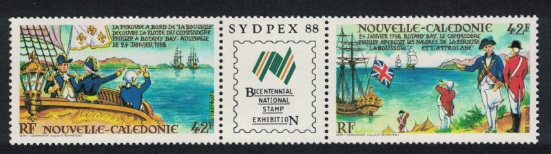 New Caledonia La Perouse sighting Phillip's Fleet Ships Strip of 2v 1988 MNH