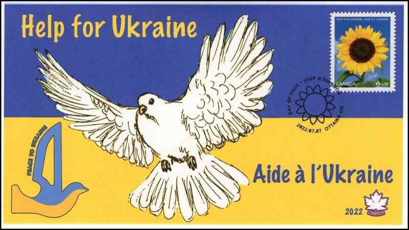 CA22-024, 2022, Help for Ukraine, First Day of Issue, Pictorial Postmark, Sun 