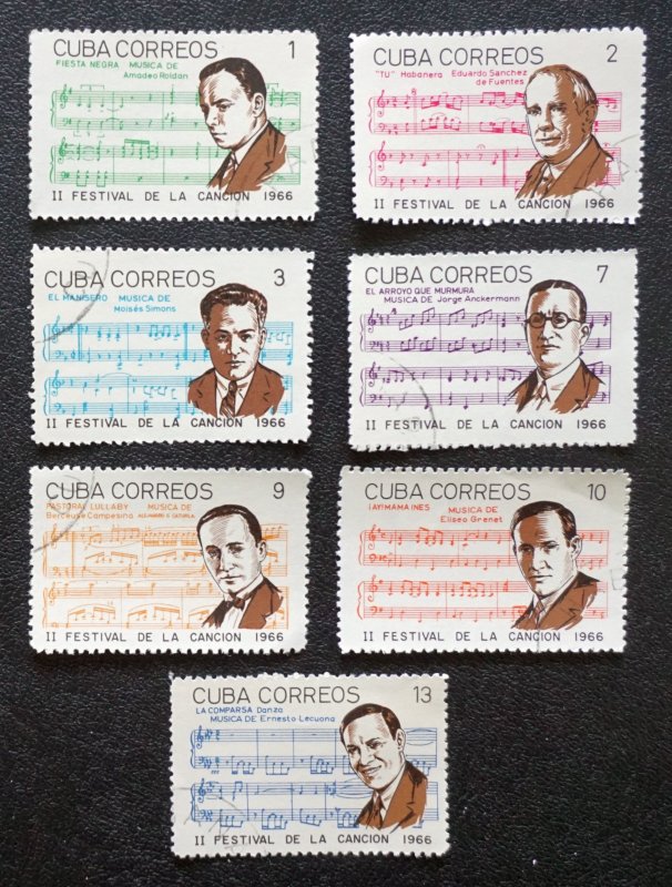 CUBA Sc# 1156-1162 SONG FESTIVAL music singers composers CPL SET of 7 1966 used