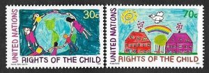 SE)1991 UNITED NATIONS  THE RIGHTS OF CHILDREN, DRAWINGS, 2 STAMPS MNH