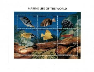 Tanzania 1997 - Marine Life Of The World - Sheet of Nine Stamps - MNH