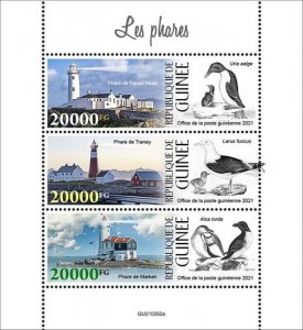 Guinea - 2021 Lighthouses and Birds - 3 Stamp Sheet - GU210352a