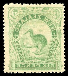 New Zealand 1898 Brown Kiwi 6d COMPLETE OFF-SET ON REVERSE var MLH. SG 254 var