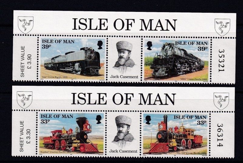 GB Isle of Man 1992 # railroad Union Pacific MNH pair set # 515a,517a