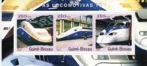 Guinea-Bissau 2001 TGV (FRANCE) TRAINS Sheetlet (3) MNH