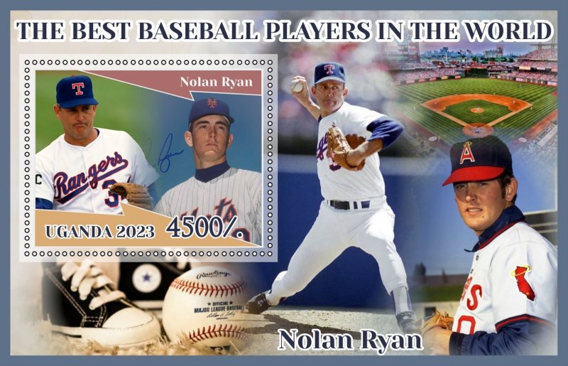 Stamps.Sports.Baseball Nolan Ryan 2023 year 1+1 sheets perforated Uganda NEW