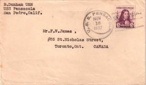 United States Ships 3c Penn 1932 U.S.S. Pensacola San Pedro Type 5hks CA 24 t...