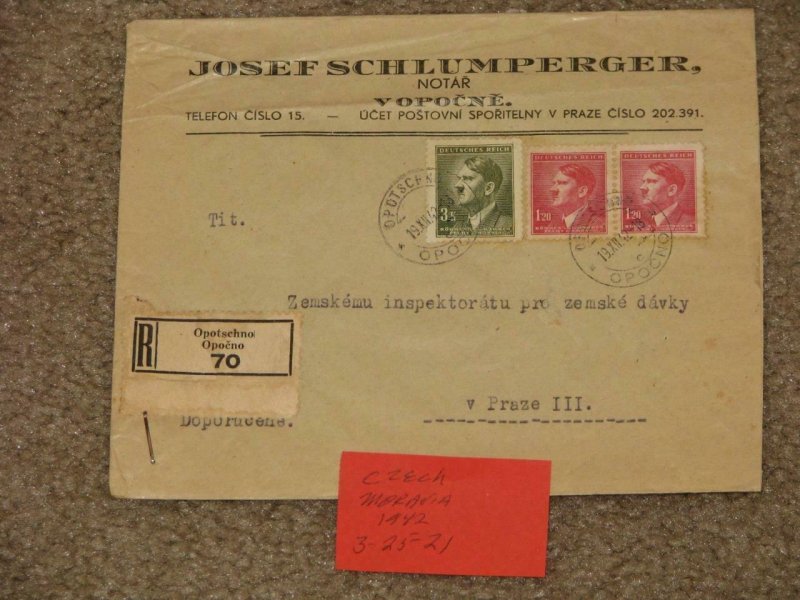 CZECH-MORAVIA-COVER, JOSEF SCHLUMPERGER NOTAR, VOPOCNE, 1942