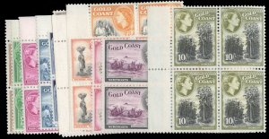 Gold Coast #148-159 Cat$315.60, 1952-54 QEII, complete set in blocks of four,...