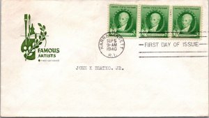 FDC 1940 SC #884 - Farnam Cachet - Narragansett, RI - Strip of 3 - F62993