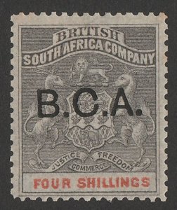 BRITISH CENTRAL AFRICA 1891 'BCA' on Arms 4/- grey-black & vermilion no wmk. 