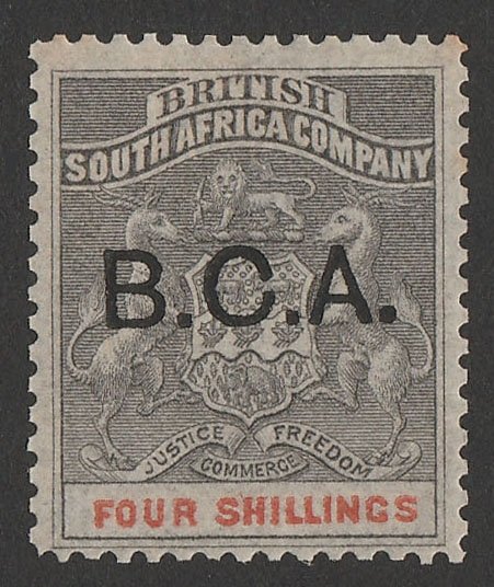 BRITISH CENTRAL AFRICA 1891 'BCA' on Arms 4/- grey-black & vermilion no wmk. 