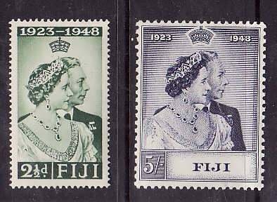 Fiji-Sc#139-40- id9-unused LH KGVI Omnibus-set-Silver Wedding-1948-