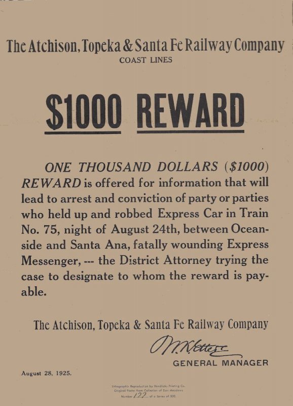 1925/1965 - Limited Reprint Murder Wanted Poster - Ephemera 1179