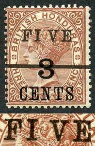 British Honduras SG49a 3c on 3c on 3d Brown Wide Space between I and V M/M