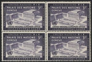 UNITED NATIONS 1954 Sc 27 Mint NH  3c Block VF UN Office Geneva building