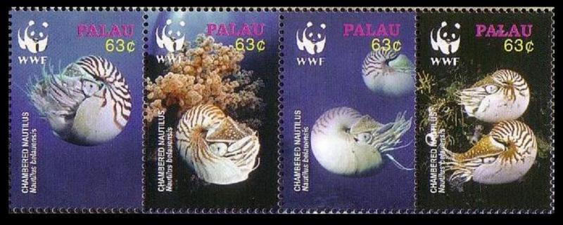 Palau WWF Chambered Nautilus Strip of 4v SG#2153-2156 MI#2530-2533 SC#853 a-d