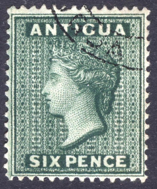 Antigua 1884 6d Deep Green Wmk Crown CA SG 29, Scott 19, VFU Cat £120($201)