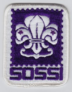 Scouts on Stamps Society International Official emblem patch. 72mm x 92mm.-
