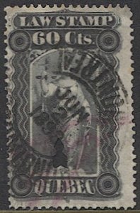 CANADA Quebec 60c Used Law Stamp Revenue, VD QL37 black shade
