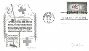 1963 FDC, #1239, 5c International Red Cross, Aristocrats-Lowry