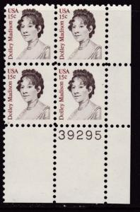 U.S. 1980 15cent Dolley Madison Plate Number Block VF/NH