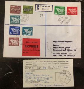 1981 Drumsna Ireland Registered Cover To West Berlin Germany High Value Stamps